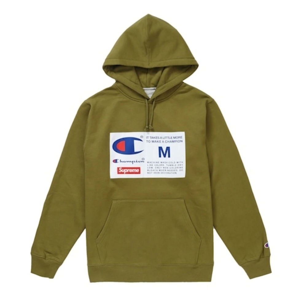 Supreme x Champion Label Hooded Sweatshirt Olive Green Size M